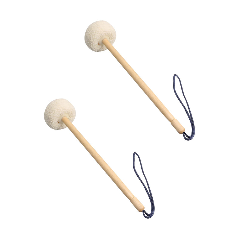 [AUSTRALIA] - 2 Pcs 14 Inch White Soft Wool Gong Mallet Felt Head Dia 80mm With Wooden Handle 