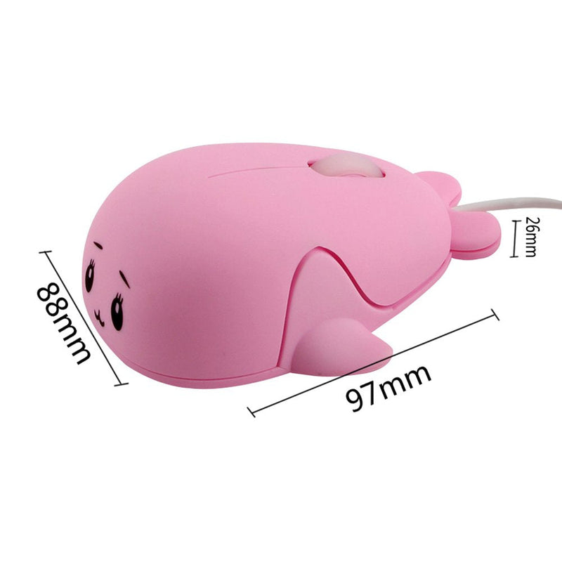 Fashionable Cute Animal Baby Dolphin Shape USB Wired Mouse 1600 DPI Optical Mice Mini Small Kids Children Mice for PC Laptop Computer (Pink) Pink
