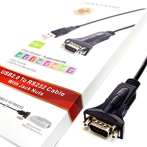 Tera Grand - Premium USB 2.0 to RS232 Serial DB9 Adapter Cable 10 Feet - Supports Windows 11, 10, 8, 7, Vista, XP, 2000, 98, Linux and Mac - Built with FTDI Chipset and Hex Jack Nuts 10 ft