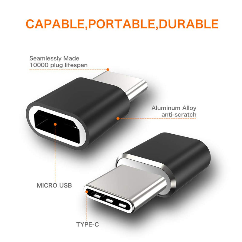 JXMOX USB Type C Adapter (4-Pack), Micro USB Female to USB C Male Fast Charging Connector for Samsung Galaxy S20 S10 S9 S8 Plus,Note 9 8,A10 A20 A51,LG V35 V30 G7 G6,USB C Charger (Black) Black