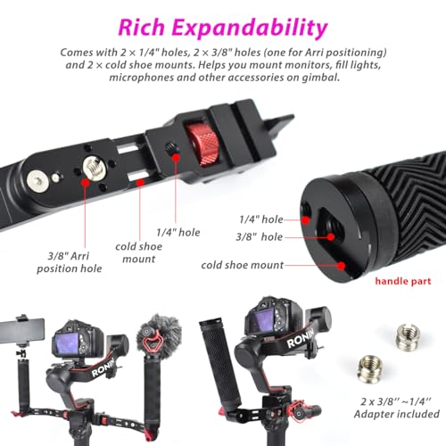 Adjustable NATO Briefcase Sling Handle for DJI Ronin RSC2 / RS3 / RS3 Mini, Gimbal Handgrip Extension Grip with Cold Shoe Mount 1/4" 3/8" Holes for Video Light, Microphone, Monitor