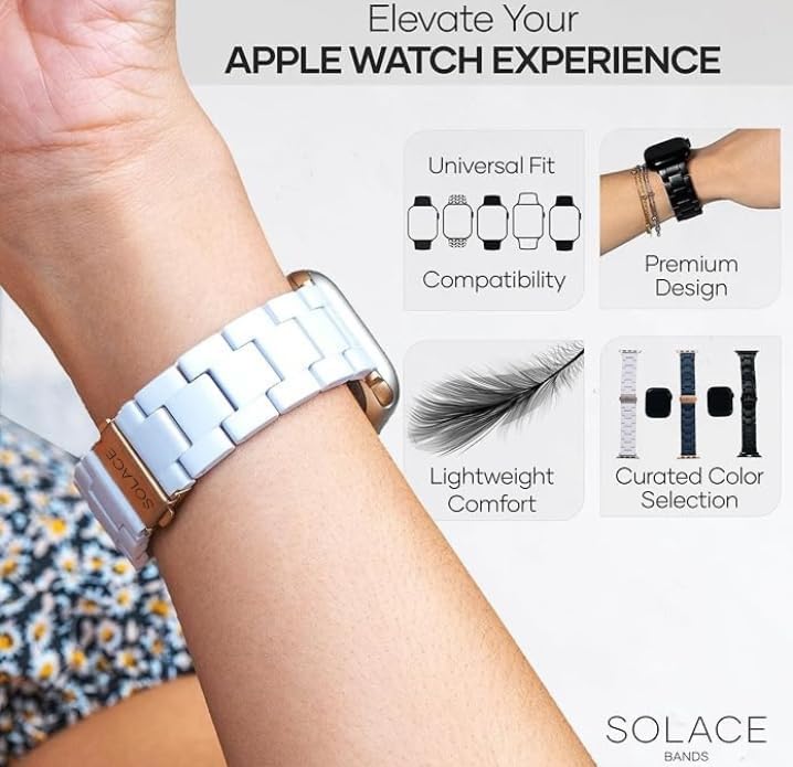 Solace Bands Lightweight Perma Watch Band - Universal Fit for Apple Watch Bands for Women & Men, iWatch Bands for 38mm 40mm 41mm 42mm 44mm 45mm 49mm Ultra, SE, Series 11 10 9 8 7 6 5-1 (Matte Solid) Powderflower 38/40/41/42/44/45mm