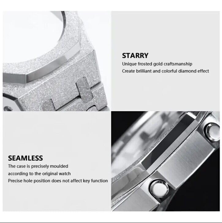 BMT GA2100 Watch Band Case Mod Kit, Stainless Steel Strap Bezel Replacement Accessories Frosted Surface Compatible with Men's Watches G-Shock GA-2100/GA-2110/GA-B2100 Frost Silver