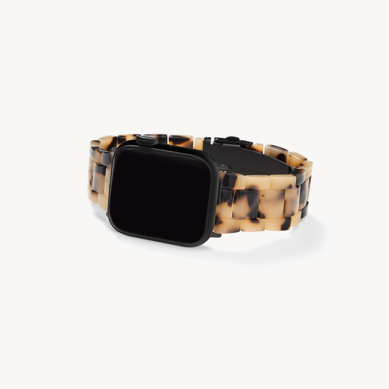 MACHETE Compatible with Apple Watch Band Stainless Steel Buckle Strap Acetate Resin iWatch Band for Ultra 2 1 Series 9/8/7/6/5/4/3/2/1/SE Women Men 42mm/44mm/45mm Blonde Tortoise - Black Hardware