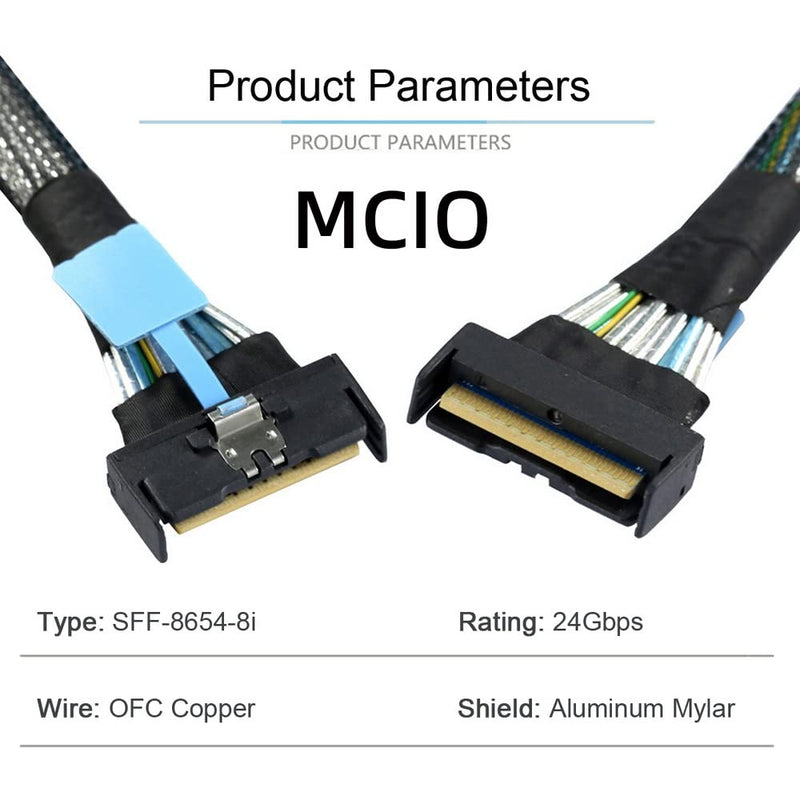 xiwai Slimline MCIO 8i 74Pin Male to MCIO PCIE 5.0 4.0 74Pin Male Extender Cord, PCI-E 5.0 Mini Cool Edge IO MCIO Cable 50cm MCIO-MCIO Straight