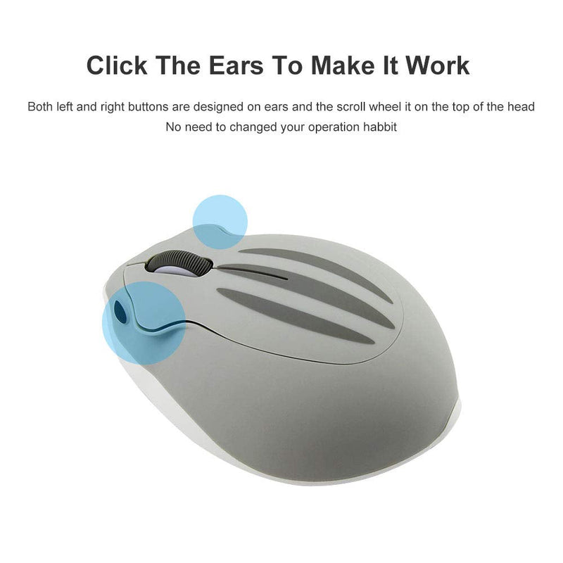 2.4GHz Wireless Mouse Cute Hamster Shape Less Noice Portable Mobile Optical 1200DPI USB Mice Cordless Mouse for PC Laptop Computer Notebook MacBook Kids Girl Gift (Gray) Gray
