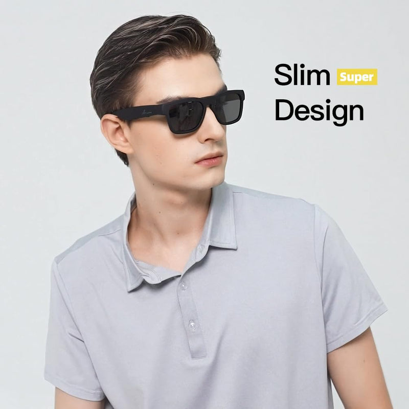 OhO sunshine Bluetooth Audio Sunglasses, Lightweight Open Ear Sport Glasses, 10H Playtime,Water Resistant with Voice Control Grey