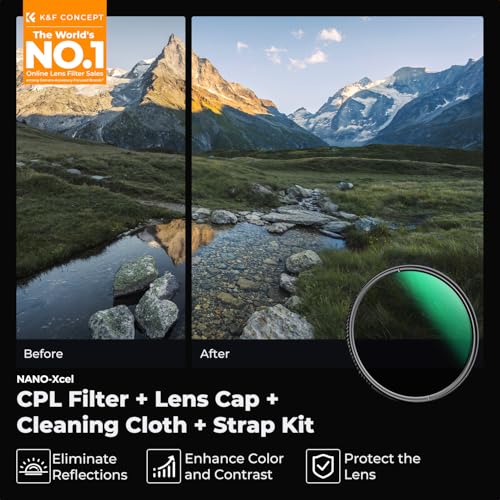 K&F CONCEPT 72mm Circular Polarizer Lens Filter with Filter Cap and Cloth