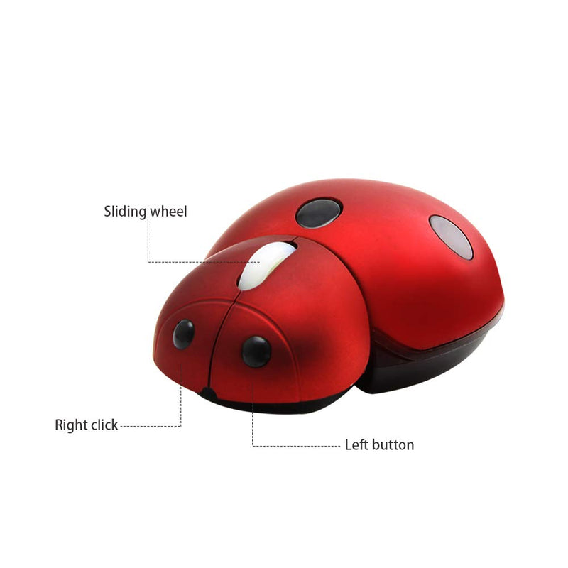 Mini Cute Wireless Mouse, Portable Mobile Optical Mouse for Kids,2.4G 3000DPI Animal Ladybug Shape Cordless Computer Mouse Small Tiny Travel Mouse with USB Receiver for Laptop Desktop PC (Red) Red
