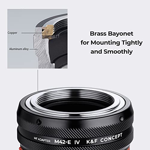 K&F Concept Lens Mount Adapter M42-NEX IV Manual Focus Compatible with M42 Lens and Sony E Mount Camera Body