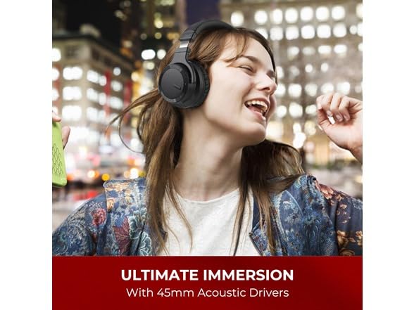 E7 Active Noise Cancelling Wireless Bluetooth Headphones with Rich Bass, Mic, Clear Calls, Bluetooth 5.0, 30 Hours Playtime, Comfort Fit, Red