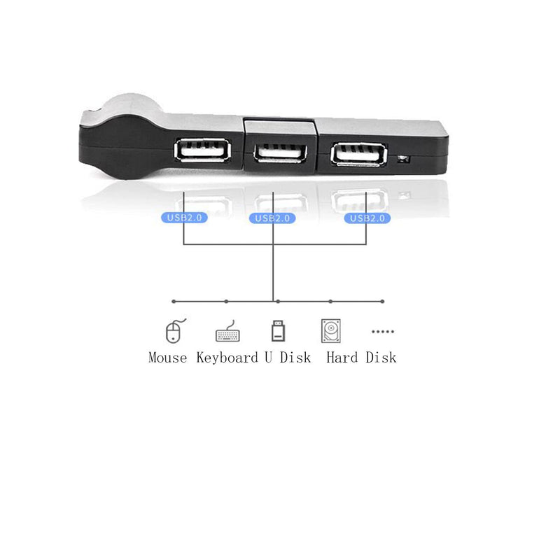 Faoyliye Mini USB 2.0 Hub 4 Port USB Hub,[90°/180° Degree Rotatable] USB Hub USB Extension for Mouse, Keyboard, Hard Drive or More USB Devices - Black USB2.0