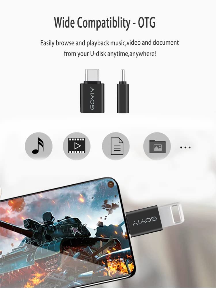 GOYIY USB C to USB Adapter, USB C Male to USB Female Adapter, USB3.2 Gen 2，2-Pack, Compatible with MacBook Pro/Air, iMac, iPad Mini/Pro, Mobile Phone and Other Type C or Thunderbolt 4/3 Devices(Black) Black