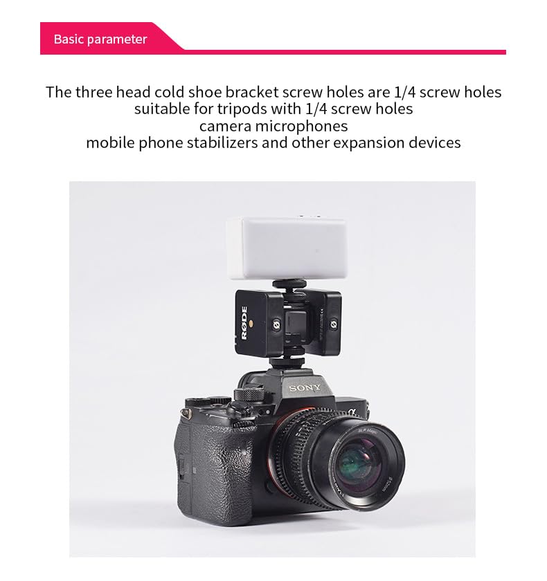 Aluminum Camera Cold Shoe Mount, Hot Shoe Extension Camera Flash Bracket for Light, Mic, with 1/4'' Tripod Screw (ST-001) ST-001