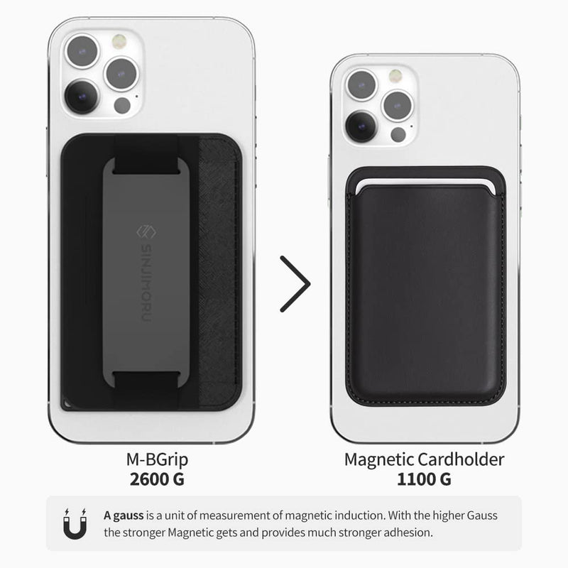 3 in 1 Magnetic Card Holder, Sinjimoru Magnetic Wallet for MagSafe as Cell Phone Wallet Stick On with Phone Grip Holder & Mobile Phone Kickstand iPhone 15 14 13 12 Series. M-Bgrip Black