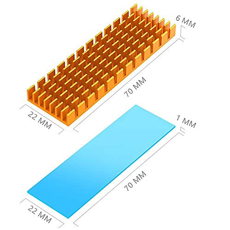 M.2 SSD Heatsink with Thermal Conductive Adhesive Film Anti Thermal Bleed Heatsink Heatsink CPU IC Chip Circuit Board for LED Amplifier Aluminum 70mm×22mm×6mm (2pcs, Gold)