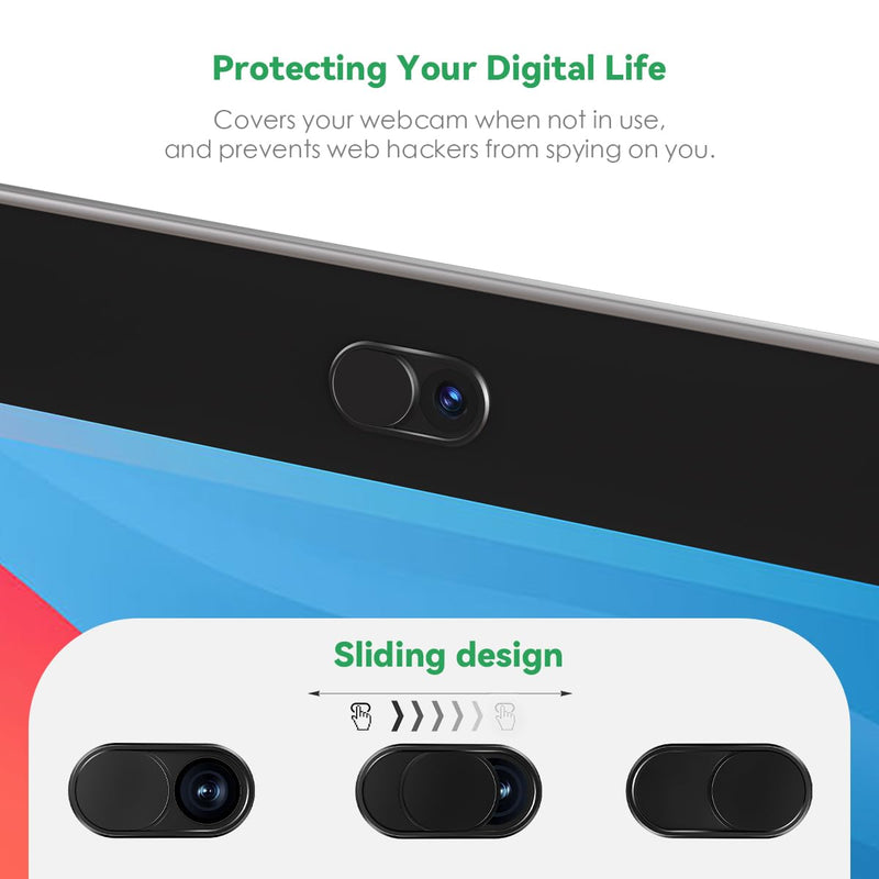 Webcam Cover Slide[2-Pack], 0.023 Inch Ultra-Thin Metal Web Camera Cover for Macbook Pro, iMac, Laptop, PC, iPad Pro, iPhone 8/7/6 Plus, Protect Your Visual Privacy [Black] Black-2 Pcs