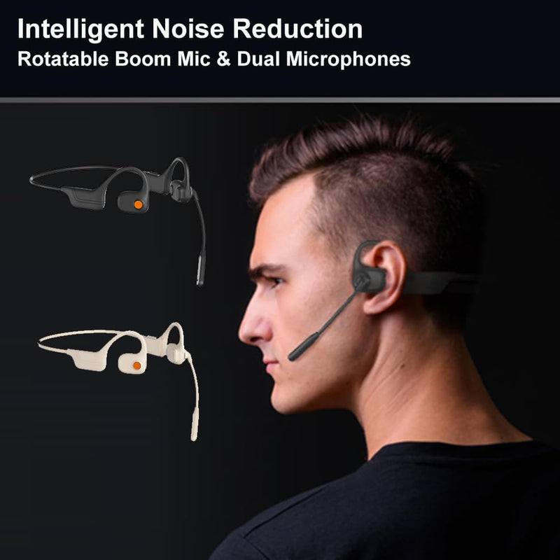 AYI Open Ear Air Conduction Bluetooth Headphone Dual Mic Rotatable Boom Mic Active Noise Cancellation IPX5 Waterproof Bluetooth 5.4 Pain-Free Design for Sports Work Outdoor Activities-DG White DG09 White