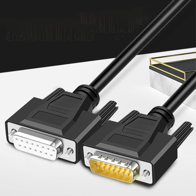 10ft DB15 RS232 15 Pin Serial Extension Cable, Male to Female 15-Pin Gold Plated Connecter Straight Through Cord