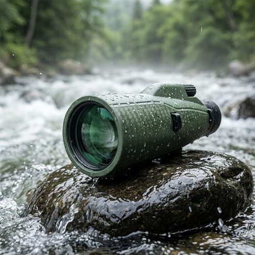Monocular Telescope - 12x56 High Powered, Compact, Dust-Proof, Waterproof, Handheld Scope with Smartphone Adapter and Metal Tripod - Ideal for Hunting, Stargazing, Birdwatching, and Outdoor Adventures Green Monocular 12 x 56