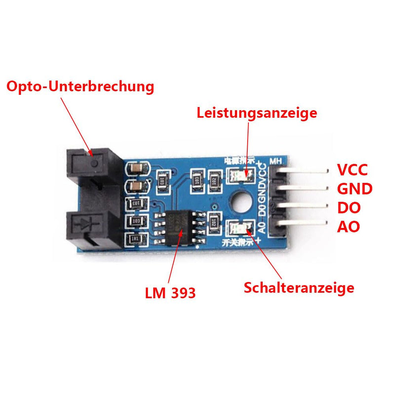 LM393 Speed Measuring Module, Slot Type IR Optocoupler Measuring Comparator 3.3V-5V with Cable, for MCUArduino, Pack of 10