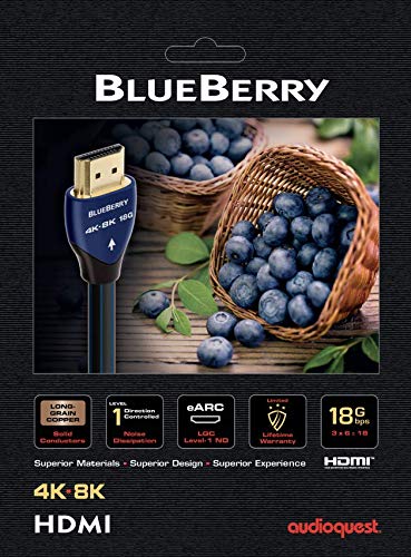 AudioQuest Blueberry 18 2.1 HDMI Cable - 4K/8K Ultra HD, in-Wall Rated, High-Speed, 18Gbps, HDR, eARC - 2.25m 2.25 Meters