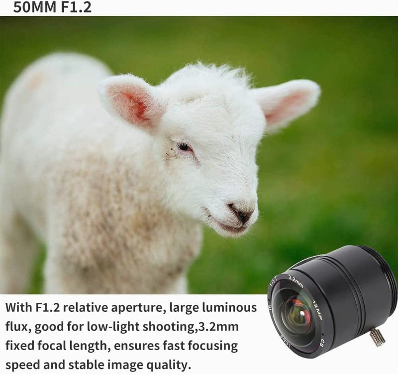 [AUSTRALIA] - 3.2mm 12MP F1.2 HD CCTV Lens, 3.2mm 12MP F1.2 Professional CS Mount Security Surveillance Camera Fixed Length Lens for CCTV Camera Lens 
