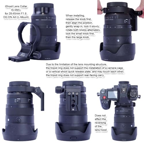 iShoot Lens Collar Tripod Mount Ring Compatible with Sigma 28-45mm F1.8 DG DN Art, 28-105mm F2.8 DG DN Art & 24-70mm F2.8 DG DN II Art L-Mount, Quick Release Plate Bracket Support Arca-swiss Fit Clamp