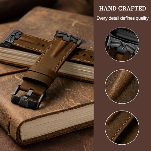 DABAOZA Leather Band Compatible for Apple Watch Ultra 3 Band 49mm 46mm 45mm 44mm for Men Women, Premium Leather Rugged Matel Replacement Strap for iWatch Ultra 2 SE Series 11 10 9 8 7 6 5 4