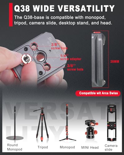 IFOOTAGE Quick Release Base Q38 Base,with Two Standard 3/8 Screw Holes,A 1/4" Convert Screw,Can Stall on Monopod,Camera Tripod,Slider