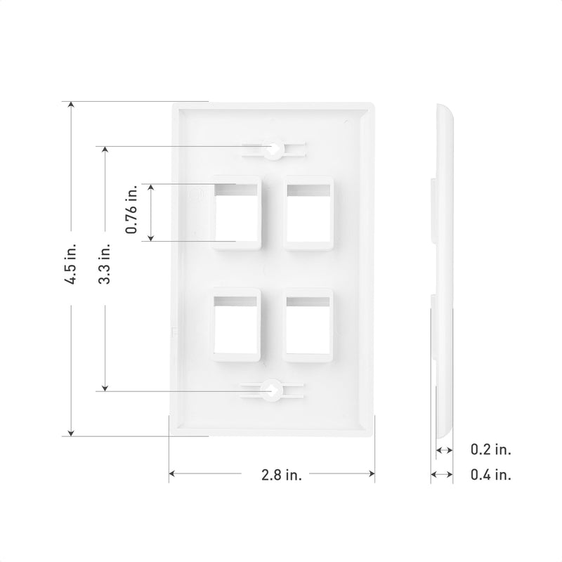 Cable Matters 10-Pack Low Profile 4-Port Keystone Jack Wall Plate, RJ45 Wall Plate for Keystone Jacks in White