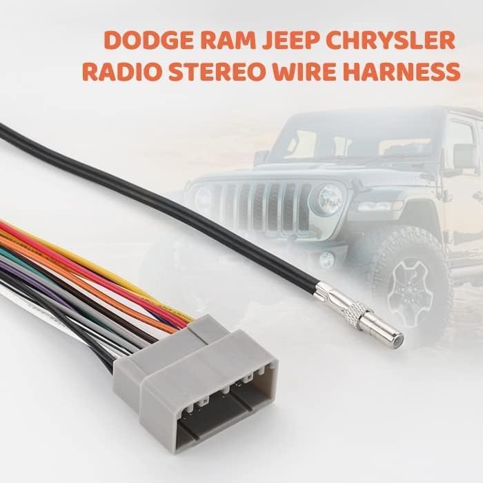 Car Radio Wiring Harness w/Antenna Adapter Connector Fits for 2002-2007 Dodge Ram, 2003-2007 Jeep, 2000-2007 Chrysler Aftermarket Install Stereo Cable Antenna Connector Plug