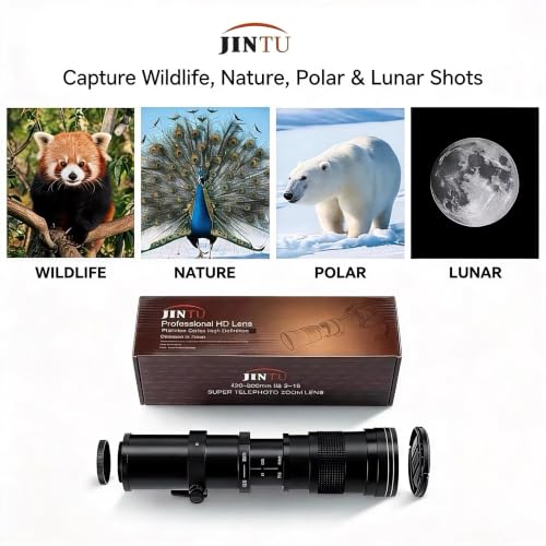 JINTU 420-800mm f/ 8.3 Manual Telephoto Zoom Lens + T-Mount for Canon EOS Rebel SL2 SL1 T3 T3i T4i T5 T5i T6 T6i T6s T7 T7i 4000D 6D 7D 60D 70D 77D 80D 5D II/III/IV 550D 650D SLR Camera Lenses