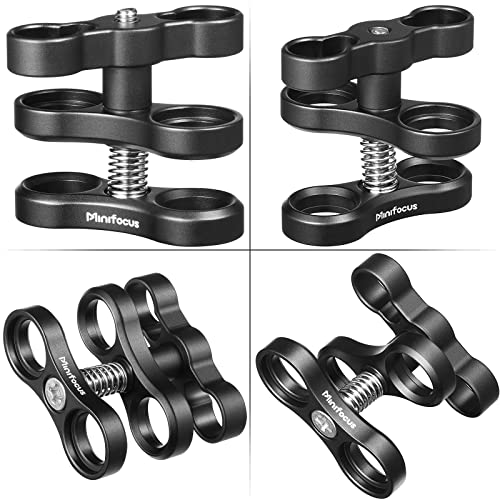 MINIFOCUS 2PCS 1'' Aluminum Ball Clamp Mount for Underwater Diving Light Arms Tray System, Photography Diving Camera, 360° Clip Adapter Bracket for Action Camera Flashlight Arms System 2 Pcs 2 Holes