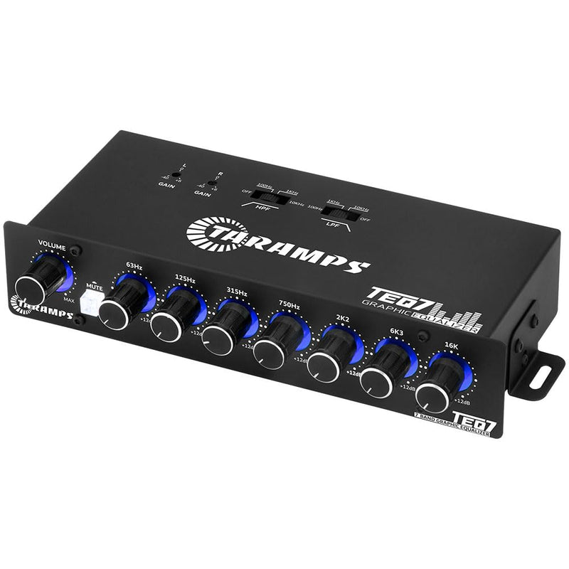 Taramp's TEQ 7 Stereo 7-Band Graphic Equalizer RCA Input 2 Channels HPF and LPF Filters Mute Function Car Audio Mixer Equalizer EQ, Best Control for Car, Boat, Motorcycle - TEQ7 Blue