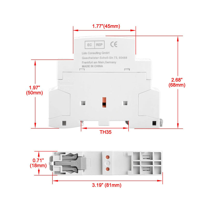 Household AC Contactor, CT1-16, Ie 16A, 2 Pole, Two Normally Open, DC 12V Coil Voltage, 35mm DIN Rail Mount