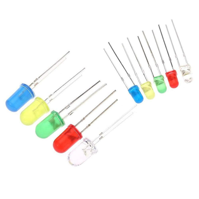 [AUSTRALIA] - MINGZE LED Light Emitting Diodes Set, 3 mm Diodes Electronic Components Light Emitting Diodes Round 2-Pin Electronic Components with 5 Colours Red Blue Green Yellow White (Pack of 500) 500 pieces 3 mm 