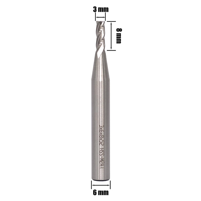 AKYLIN CNC End Mill 6 mm Shank Diameter 3 mm 4 Flutes End Mill Metal HSS Spiral Cutter for Aluminium, Wood, etc. 6x3x8mm