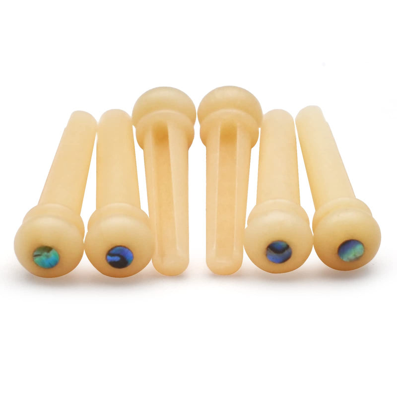 6Pcs Guitar Bone Bridge Pins Natural Bone Color Replacement Parts with Abalone Dot