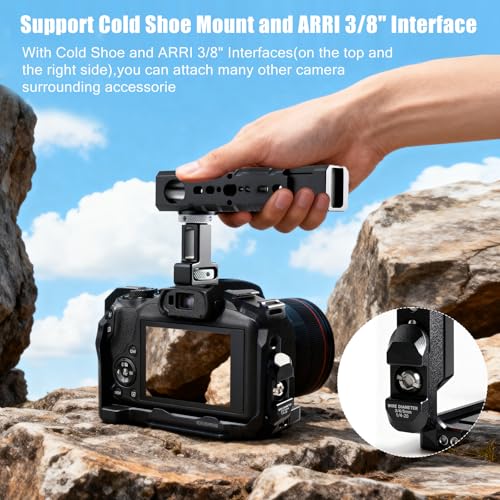 R50 R100 Camera Cage with Cable Clips,R50/R100 Cage with HDMI/Type-C/SDI/USB Cable Clamp for EOS R100/R50,Compatible with ARRI Interface