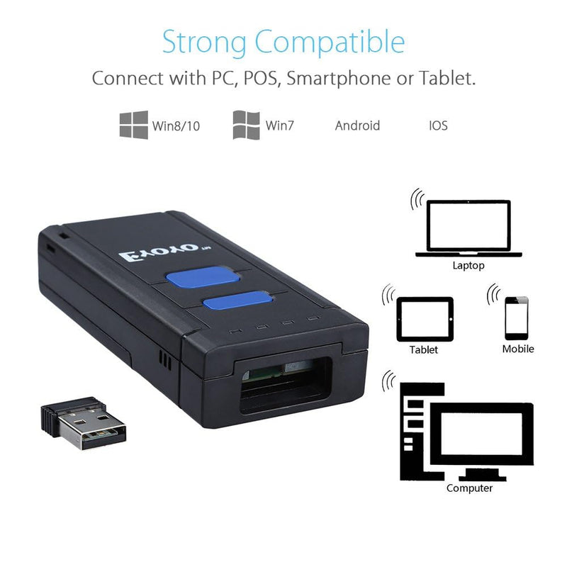Eyoyo Mini 1D Wireless Barcode Scanner Bluetooth,3-in-1 Bluetooth&2.4G Wireless&Wired Connection, Portable Inventory Bar Code Reader Compatible with iPhone, Android, Windows, Mac Tablets or Computers