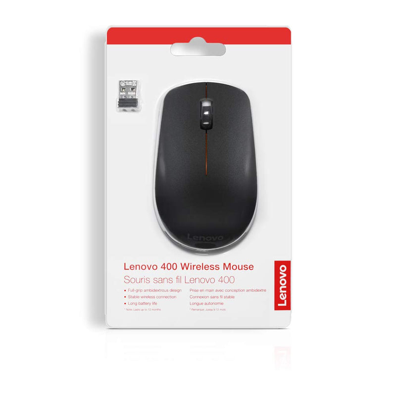 Lenovo 400 Wireless Mouse, 1.46"H x 4.17"W x 2.48"D, Black, GY50R91293