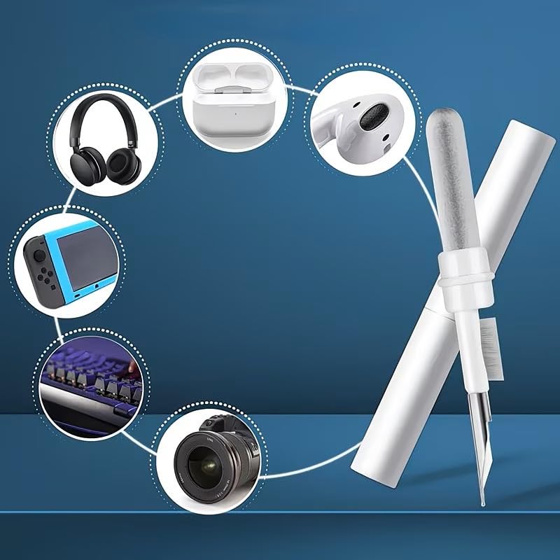 3-in-1 Earbuds Cleaning Pen with Soft Brush – Multifunctional Cleaner Kit for Wireless Earphones, Headphones Charging Box, Computer Keyboard, Phone Ports and Electronics(White) White