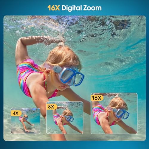 4K Underwater Camera, 64MP 16FT Compact Waterproof Camera with 16GB Card Blue