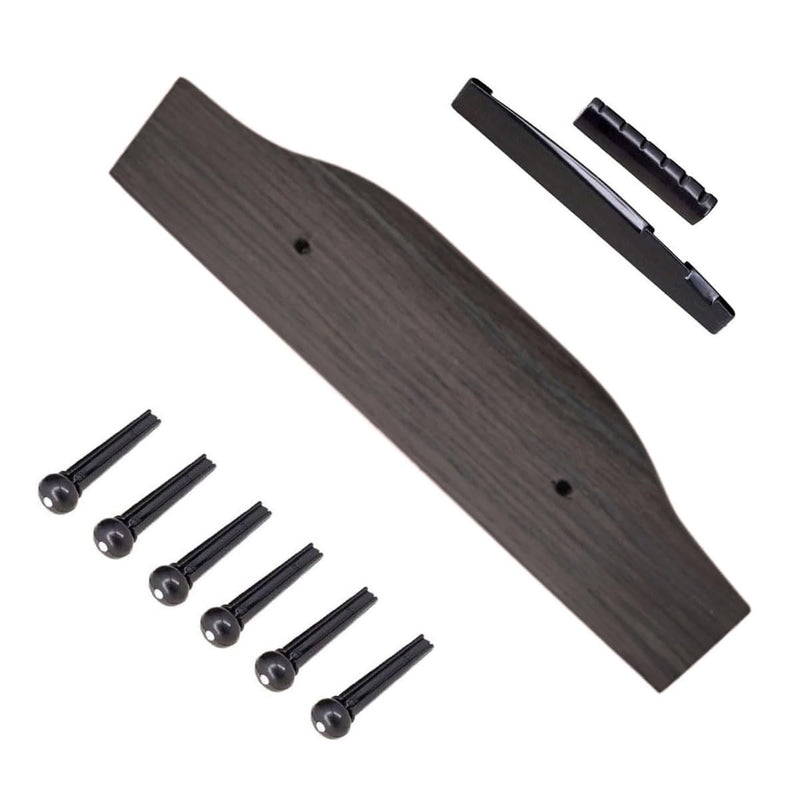 [AUSTRALIA] - 6 String Guitar Bridge Saddle Nut Pins Replacement Parts Set, Guitar Rosewood Bridge, 6Pcs Bridge Pins, End Pin, Guitar 6 String, Saddle and Nut Accessories for Acoustic Folk Guitar Black 