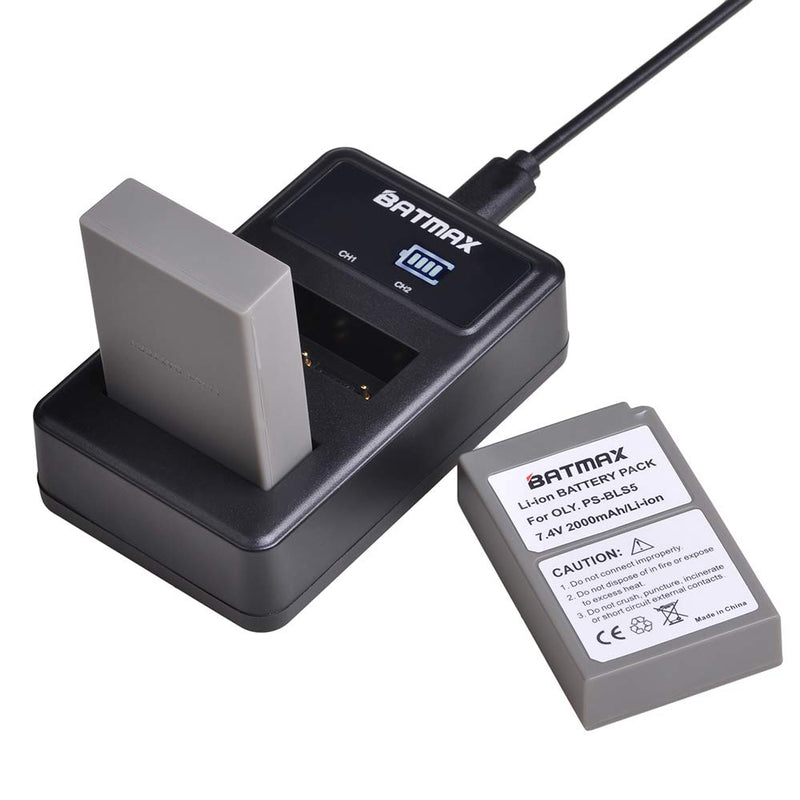 Batmax 2000mAh 2Pcs BLS-5 BLS-50 PS-BLS5 Battery + LED Dual USB Charger for Olympus BLS-5 E-PL2,E-PL5,E-PL6,E-PL7,E-PL8, E-PL9, E-PL10,E-PM2,OM-D E-M10,E-M10 Mark II,III,E-M10 IV,Stylus1 Cameras