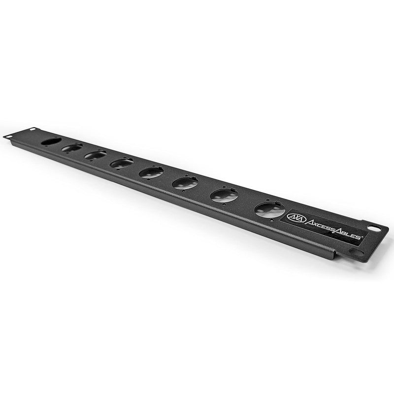 AxcessAbles RKINPUT1U 1U D-Series 8 Connectors Punch-Out Component Panel for 19 inch AV, Sound, Computer Equipment Racks. Patch Panel Compatible with XLR, Speakon, Neutrik Outputs.