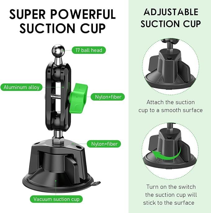 Vacuum Magnetic Car Phone Mount 360degrees Adjustable Phone Holder with 90mm Ultra Strong Suction Cup 10KG Load Bearing 17 Ball Head Aluminum Alloy Phone Mount for Car Windshield smartphones Android