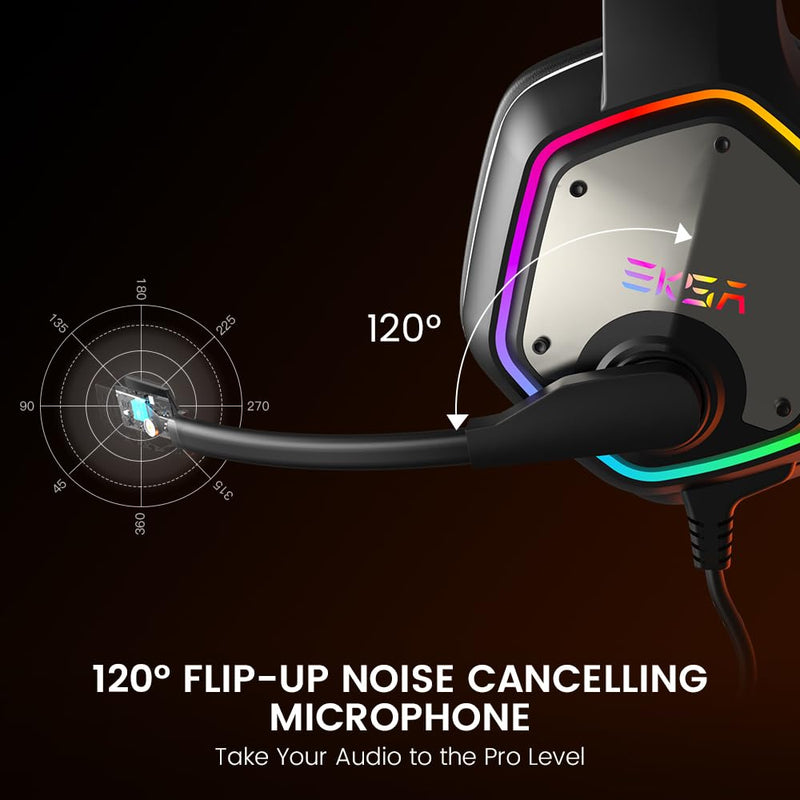 [AUSTRALIA] - EKSA E1000 USB Gaming Headset for PC, Computer Headphones with Microphone/Mic Noise Cancelling, 7.1 Surround Sound, RGB Light - Wired Headphones for PS4, PS5 Console, Laptop, Call Center Grey 