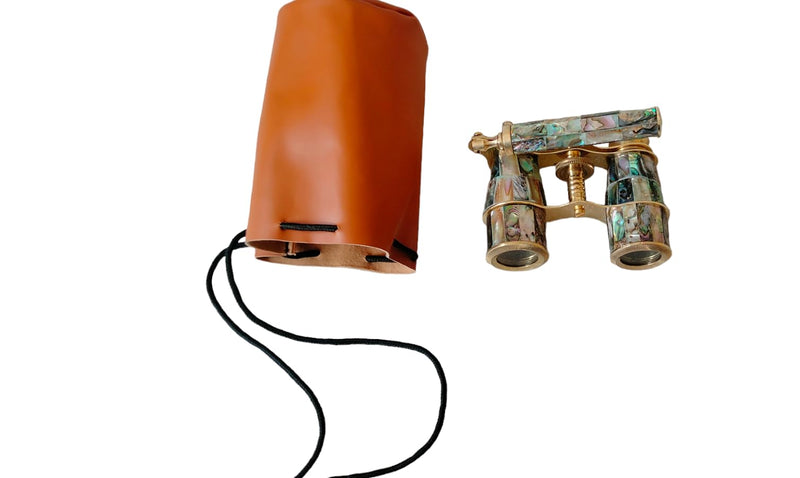 [AUSTRALIA] - Brass Binoculars Opera Glasses 3x25 Natural Abalone Green Nautical Binocular-spyglasses-Maritime Leather Decor-Christmas-Groomsmen 
